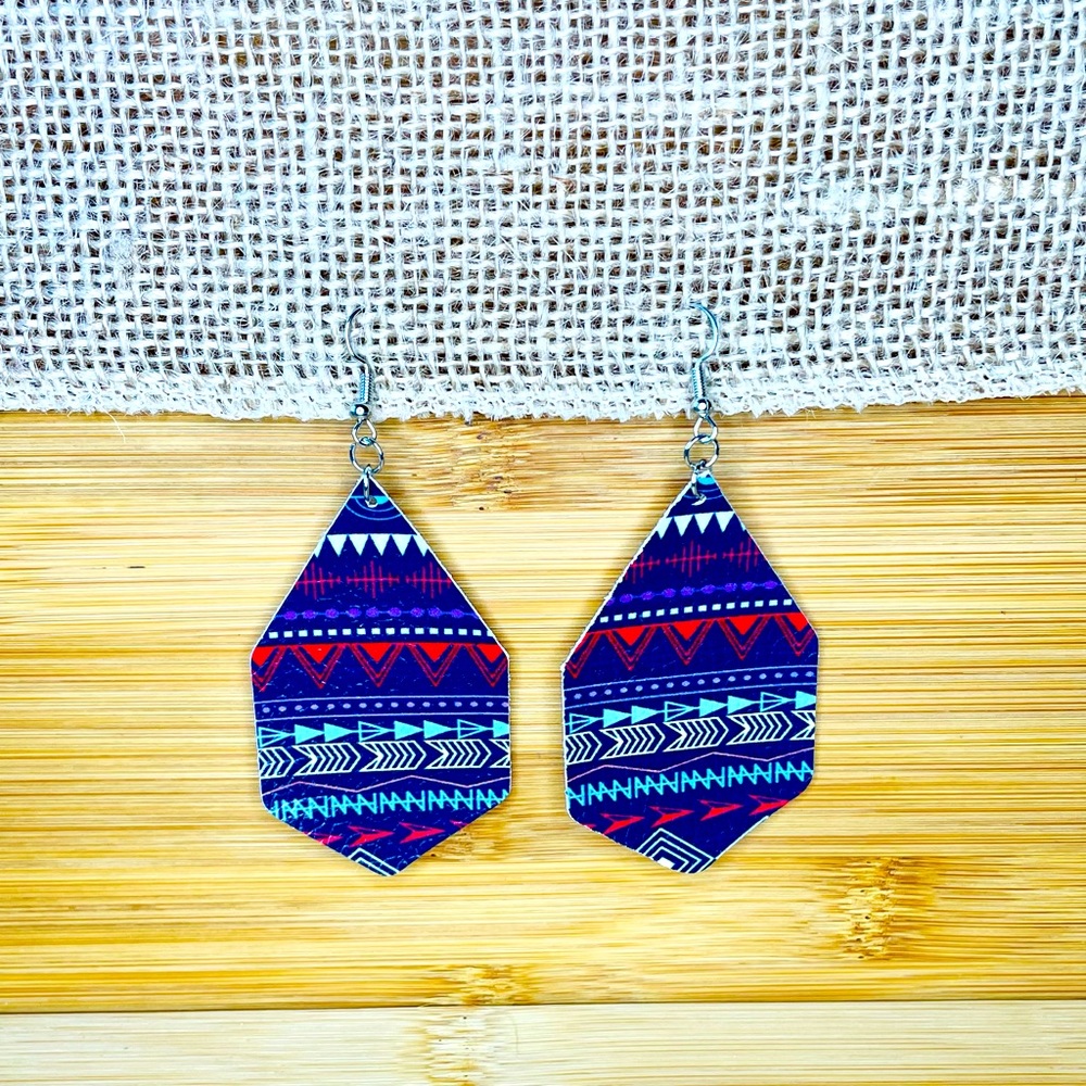 Hexagon Faux Leather Earrings